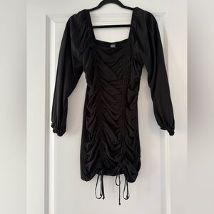wild fable Black Ruched Long-Sleeve Mini Dress